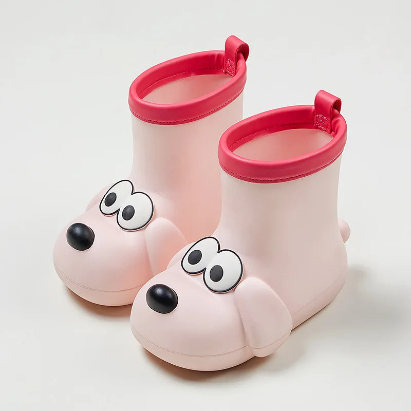 Bottes de pluie tête de chien rose