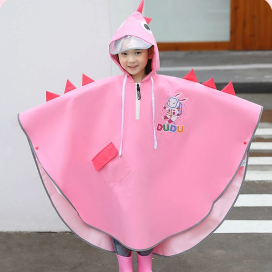 Poncho de Pluie à Visière Dino Bleu