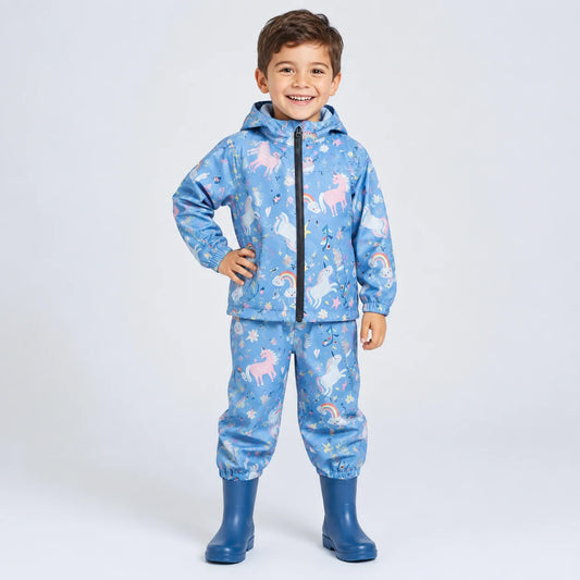 Ensemble de pluie licorne bleu enfant porte