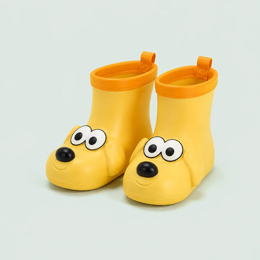 Bottes de pluie enfant tête de chien jaune