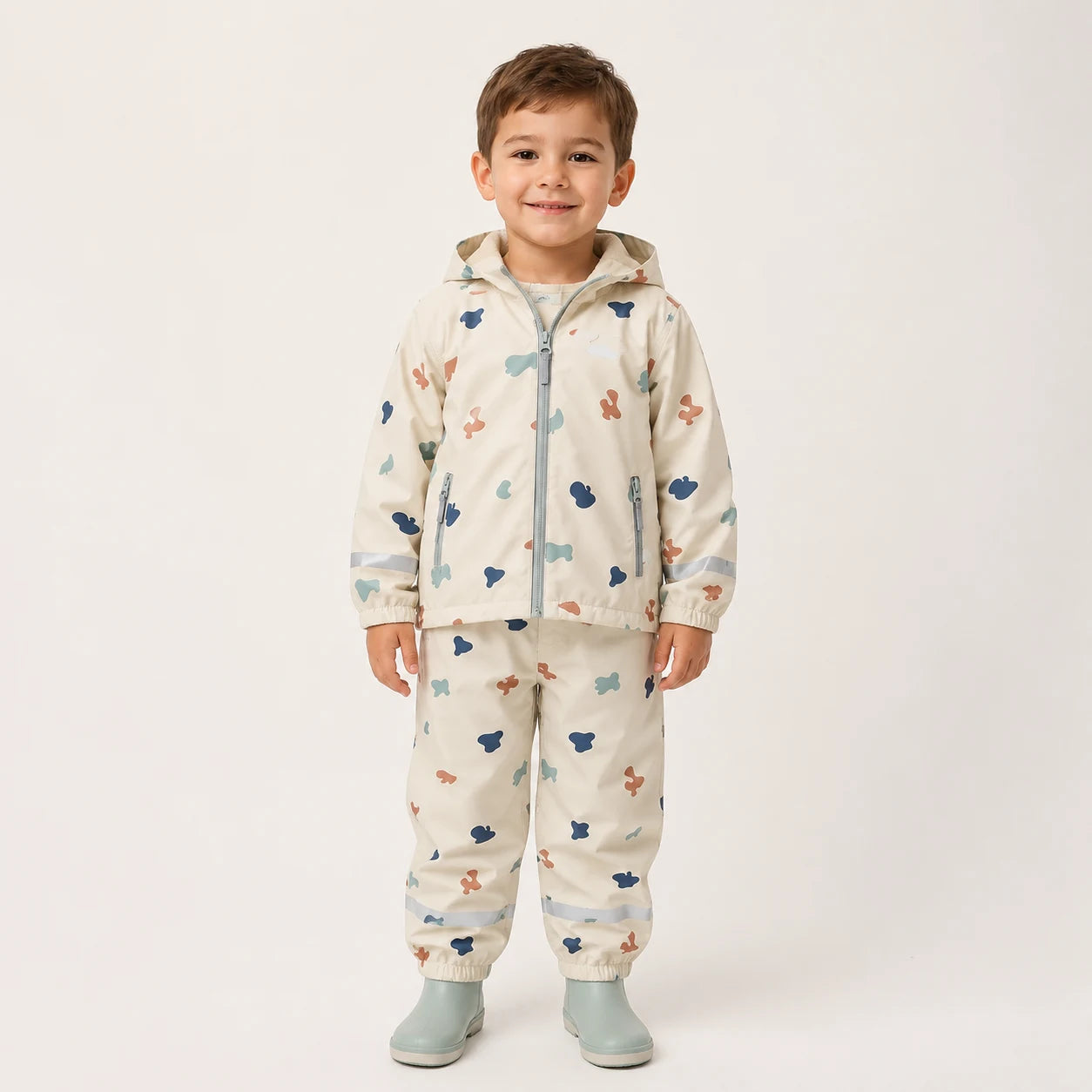 Ensemble de pluie reflechissant ecru enfant porte