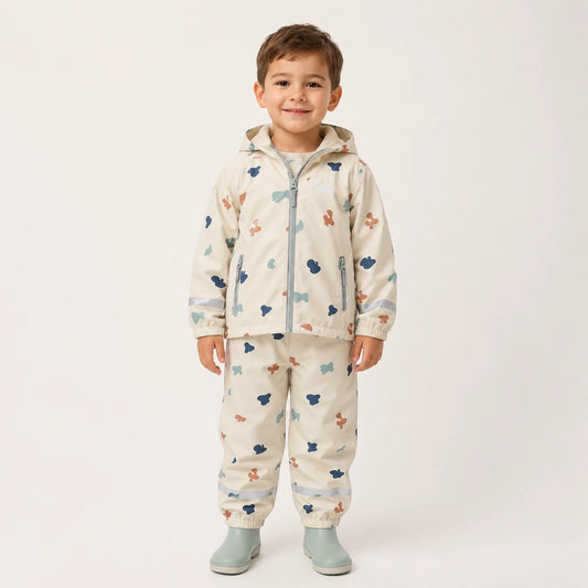 Ensemble de pluie reflechissant ecru enfant porte