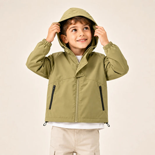 Veste coupe-vent enfant kaki portee