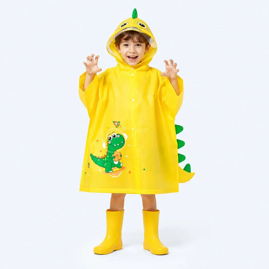 Veste de pluie dinosaure jaune portee