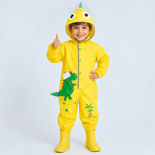 Combinaison de pluie dino jaune enfant portee