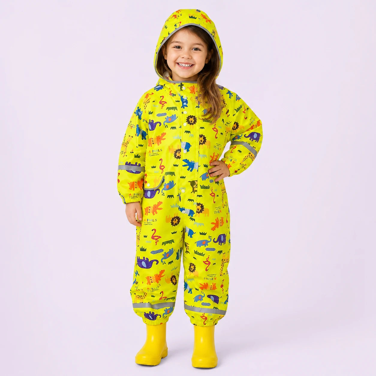 Combinaison de pluie animaux jaune enfant portee