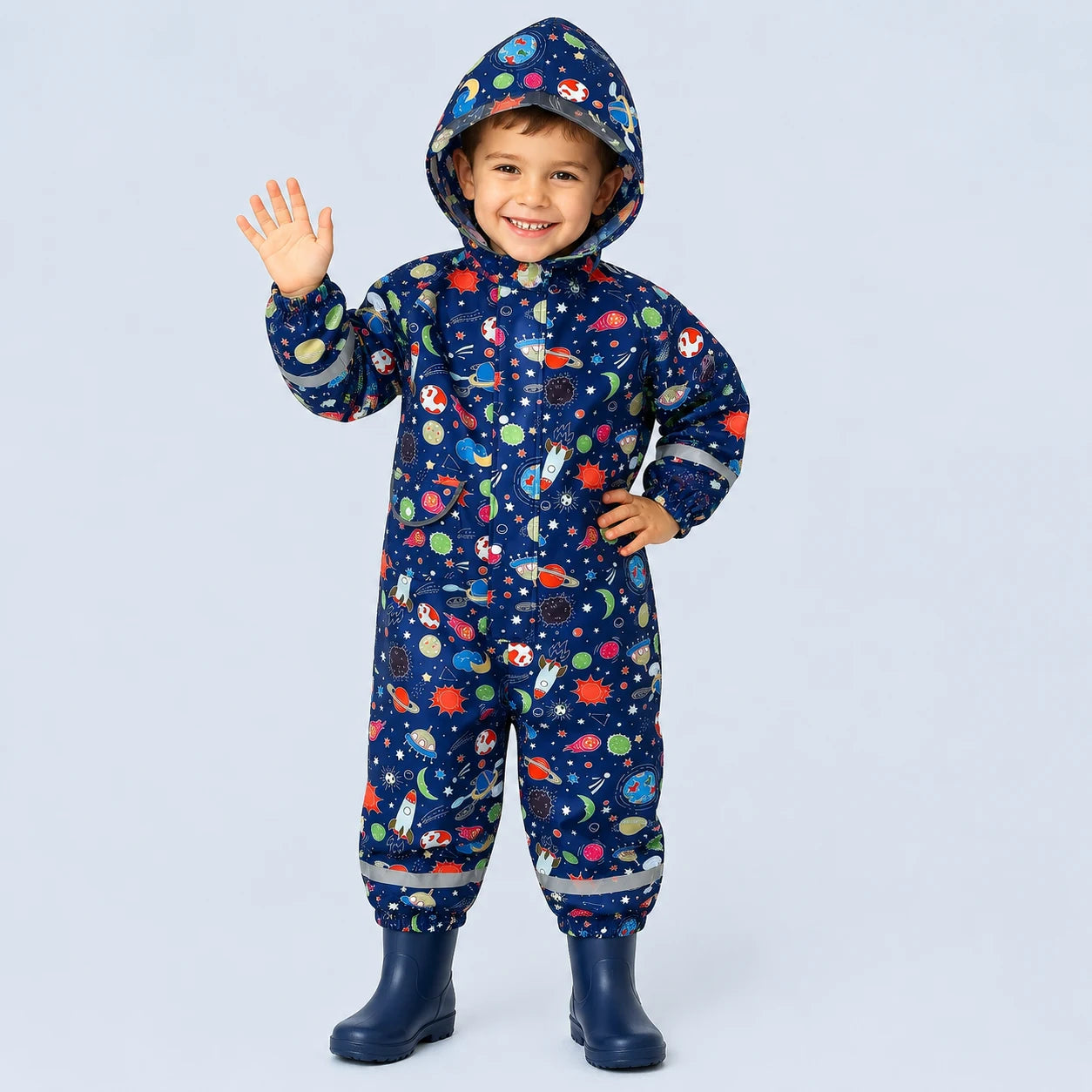 Combinaison de pluie espace bleu marine enfant portee