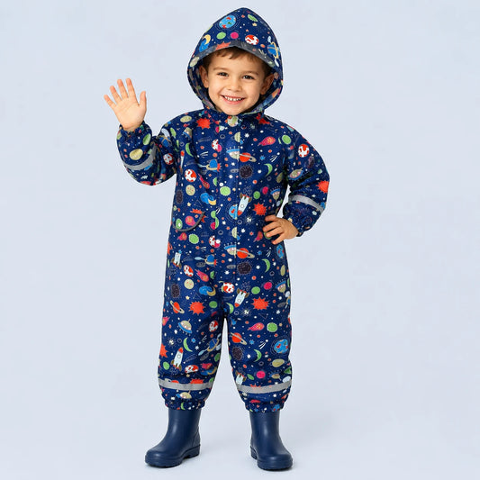 Combinaison de pluie espace bleu marine enfant portee