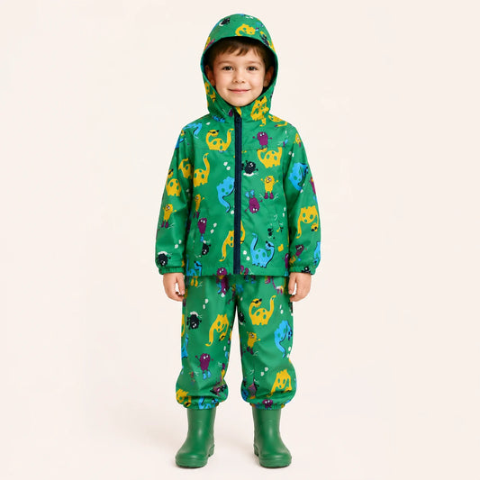 Ensemble de pluie enfant dinosaure vert porte