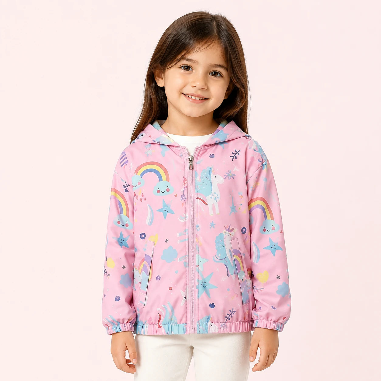 Veste legere enfant licorne rose portee