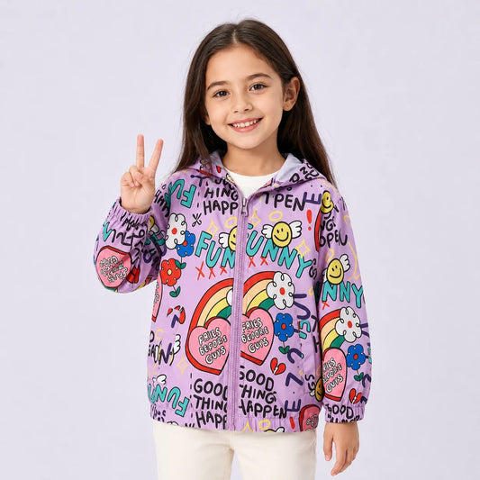 Veste legere enfant graffiti violet portee