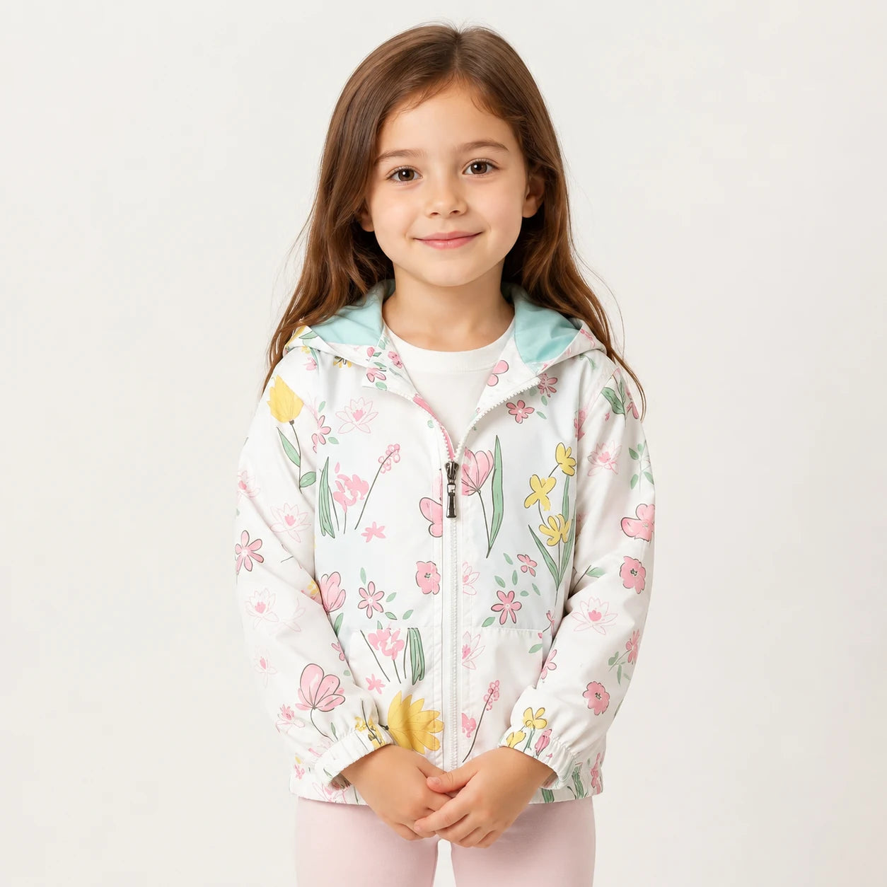 Veste legere enfant fleurs blanche portee
