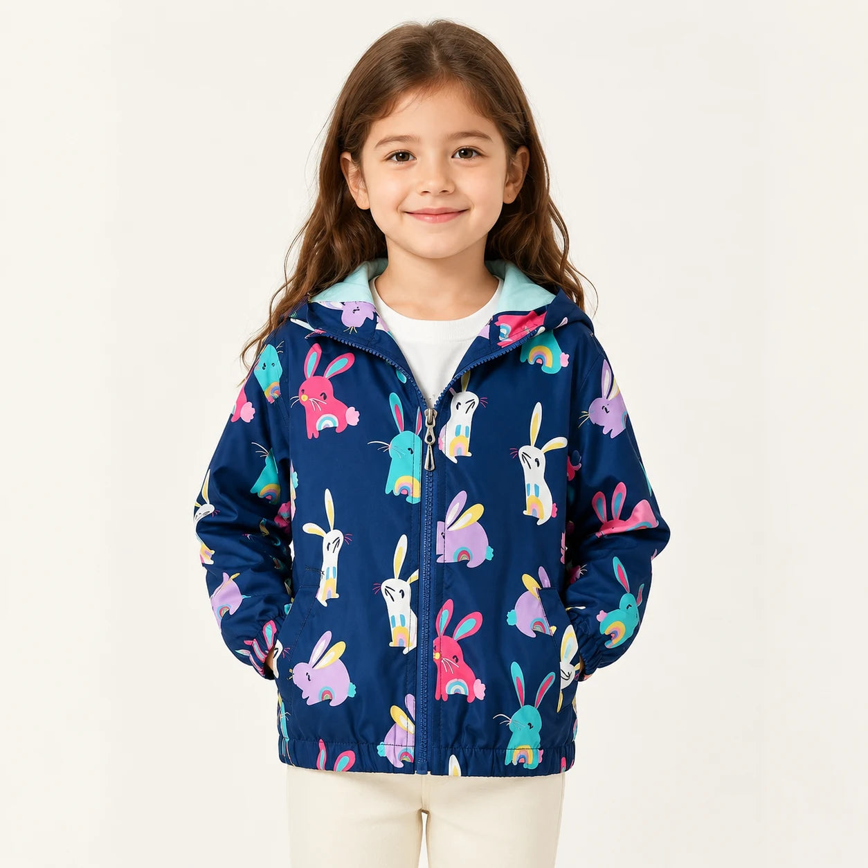 Veste legere enfant lapins bleu marine portee