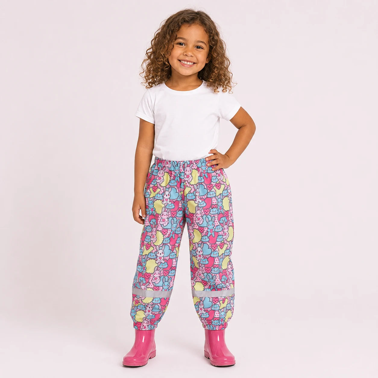 Pantalon de pluie patchwork rose porte - packshot