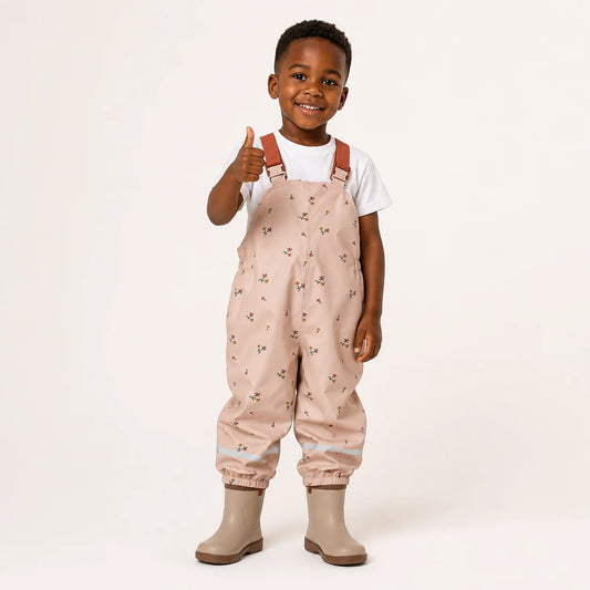 Salopette de pluie beige rose portee - packshot