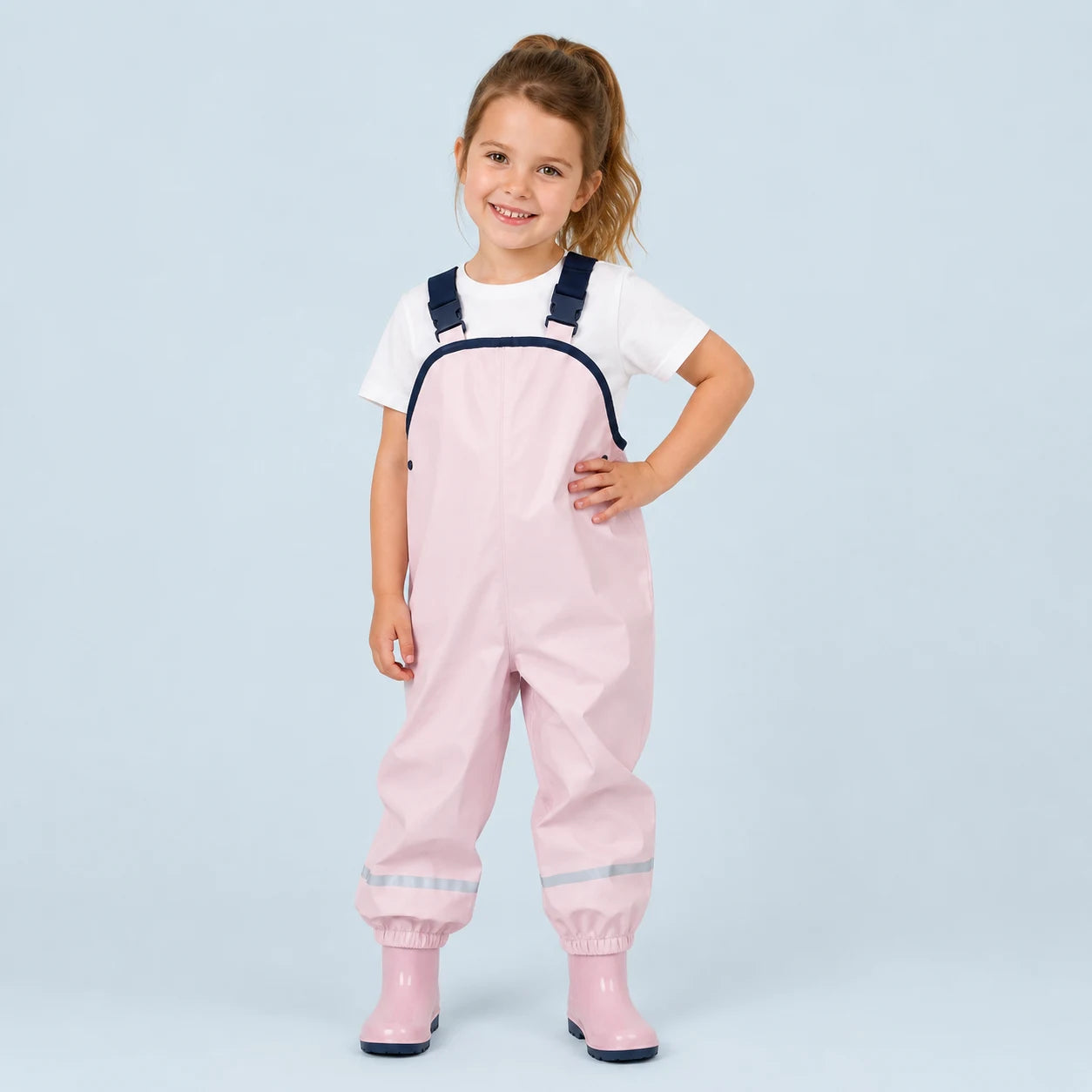Salopette de pluie rose poudre portee - packshot
