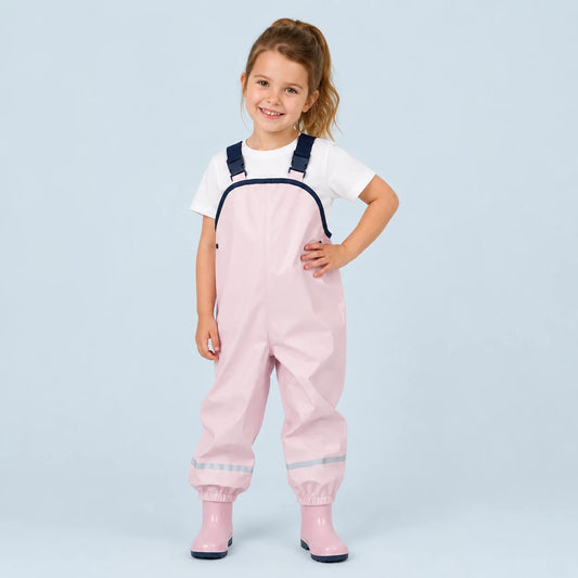 Salopette de pluie rose poudre portee - packshot
