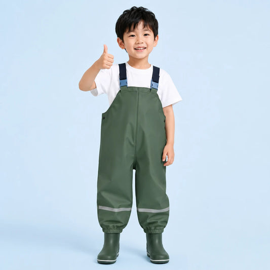 Salopette de pluie kaki portee - packshot