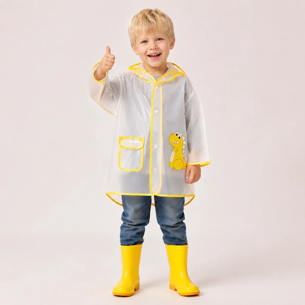 Cape de pluie dinosaure jaune portee - packshot