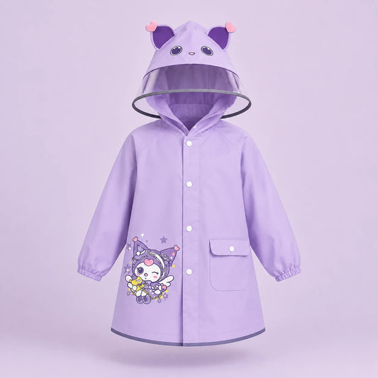Veste impermeable enfant chat lilas - packshot produit seul fond pastel