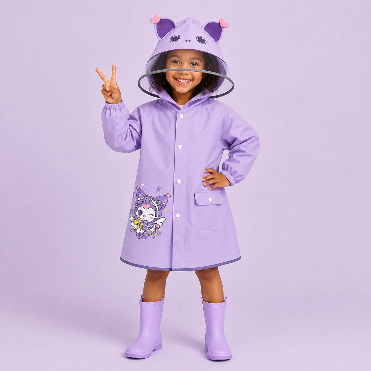 Veste impermeable enfant chat lilas portee
