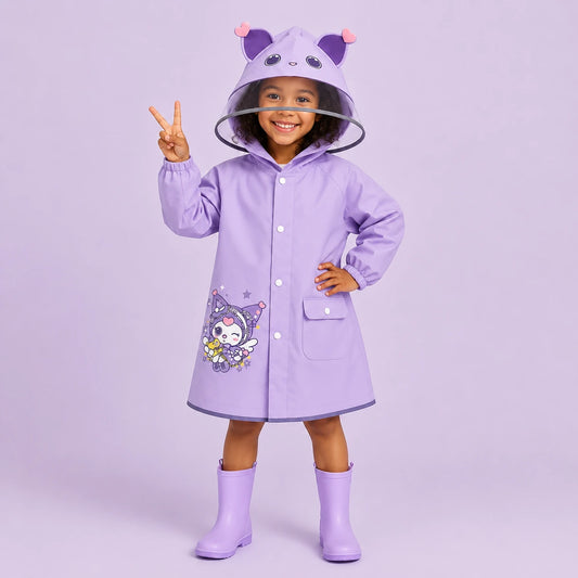 Veste impermeable enfant chat lilas portee
