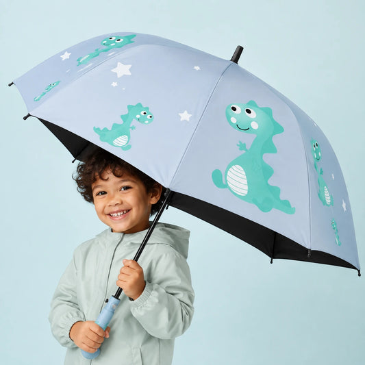 Parapluie dinosaure bleu ciel enfant - toile mise en avant