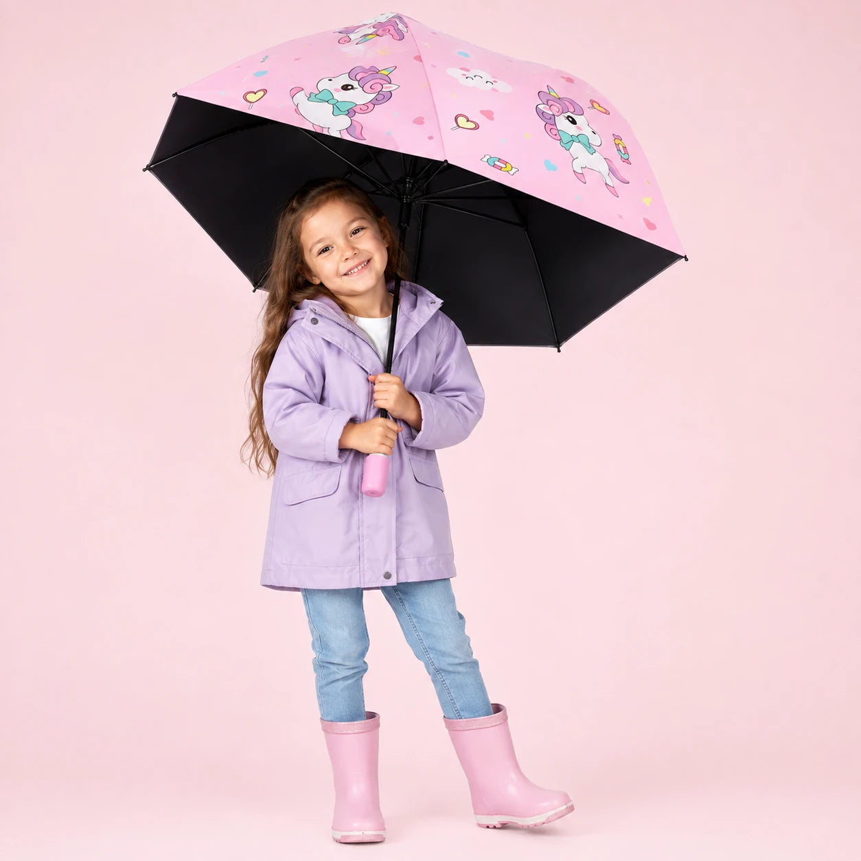 Parapluie licorne bonbon enfant - interieur noir