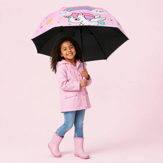 Parapluie licorne arc-en-ciel enfant - interieur noir