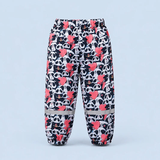 Pantalon de pluie enfant panda - packshot produit seul fond pastel
