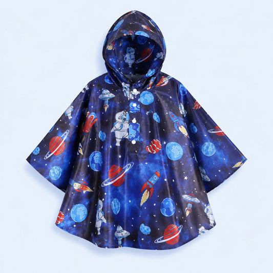 Poncho de pluie enfant espace astronaute - packshot produit seul fond pastel