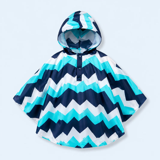 Poncho de pluie enfant vagues chevrons - packshot produit seul fond pastel