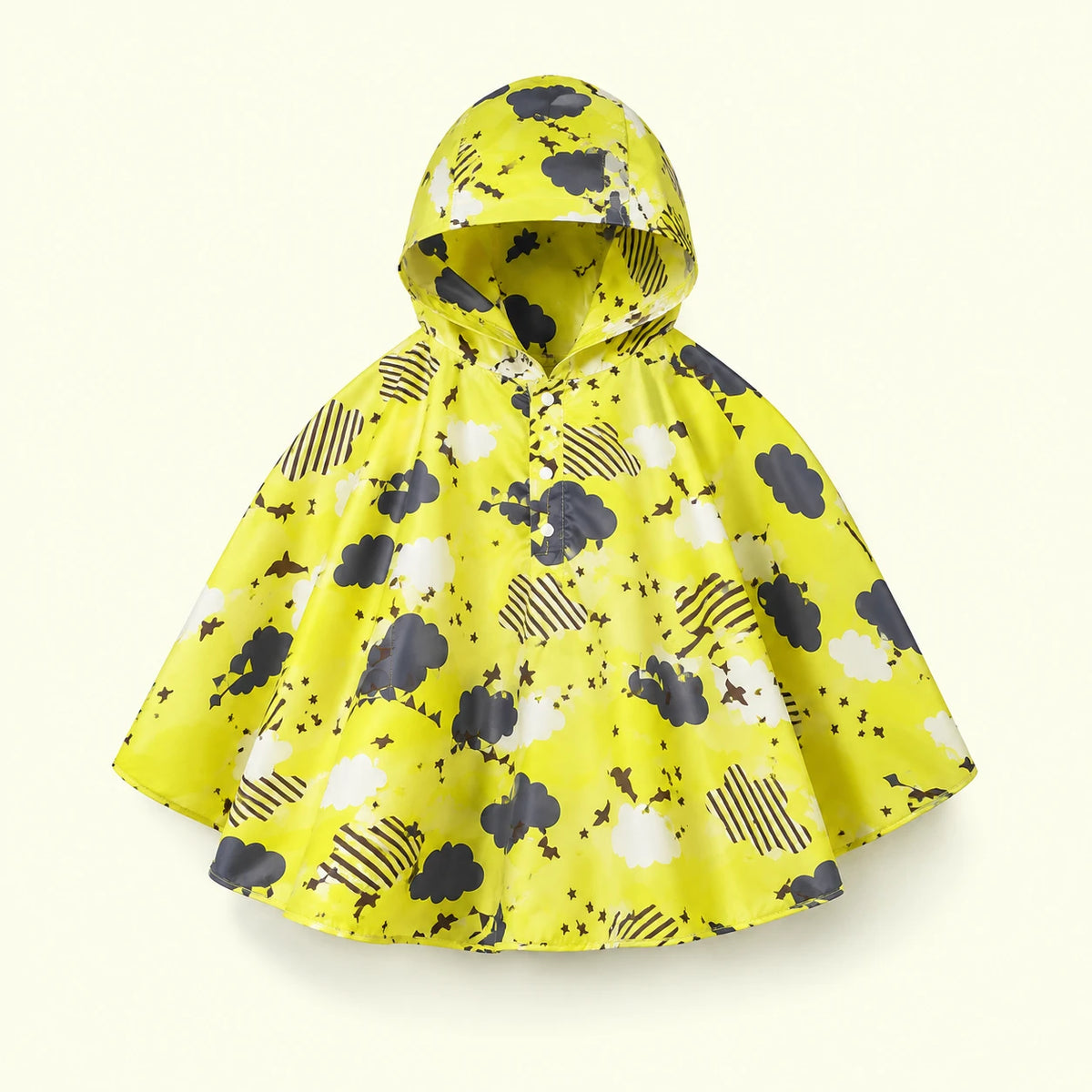 Poncho de pluie enfant nuages jaune - packshot produit seul fond pastel