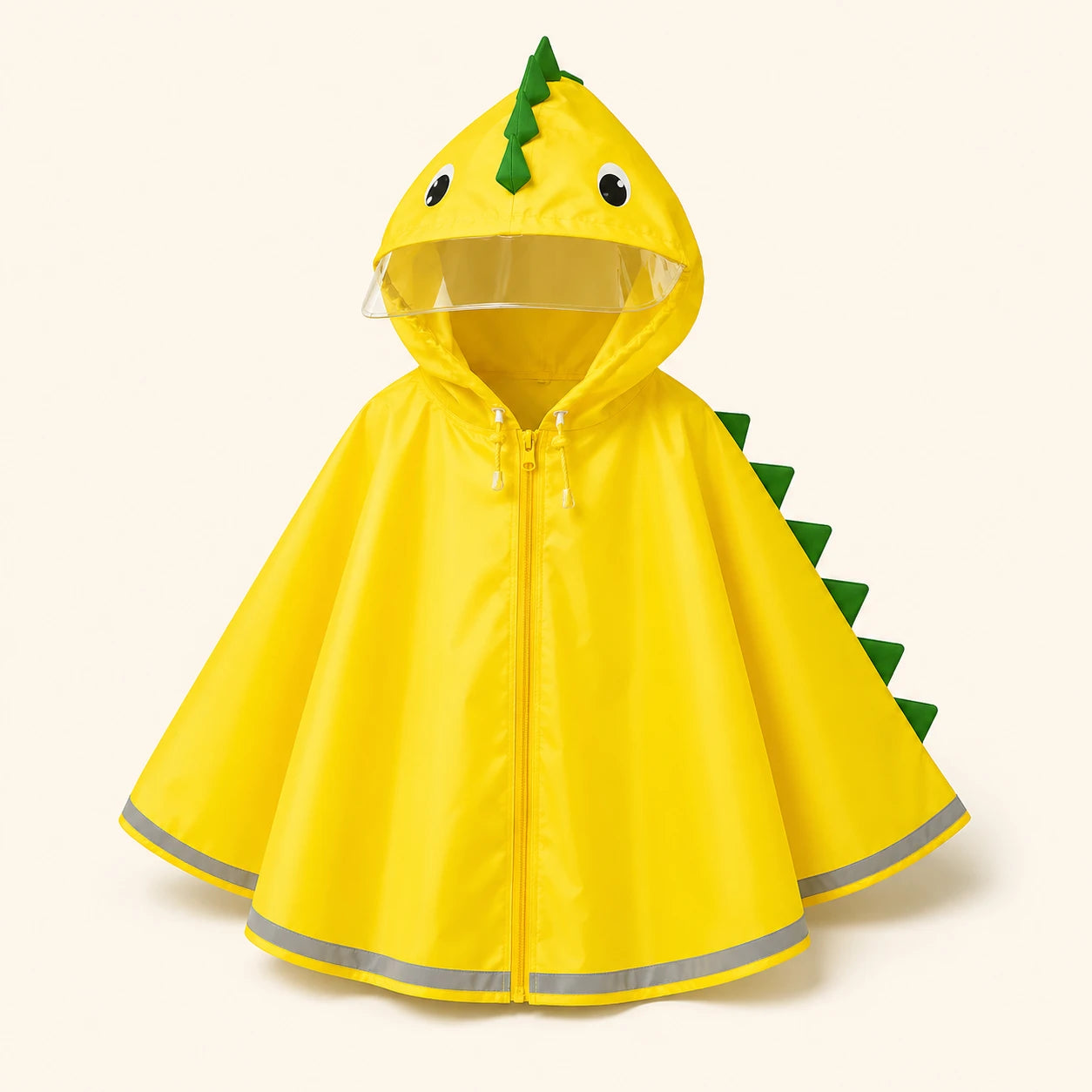 Poncho de pluie enfant a visiere dino jaune - packshot produit seul fond pastel
