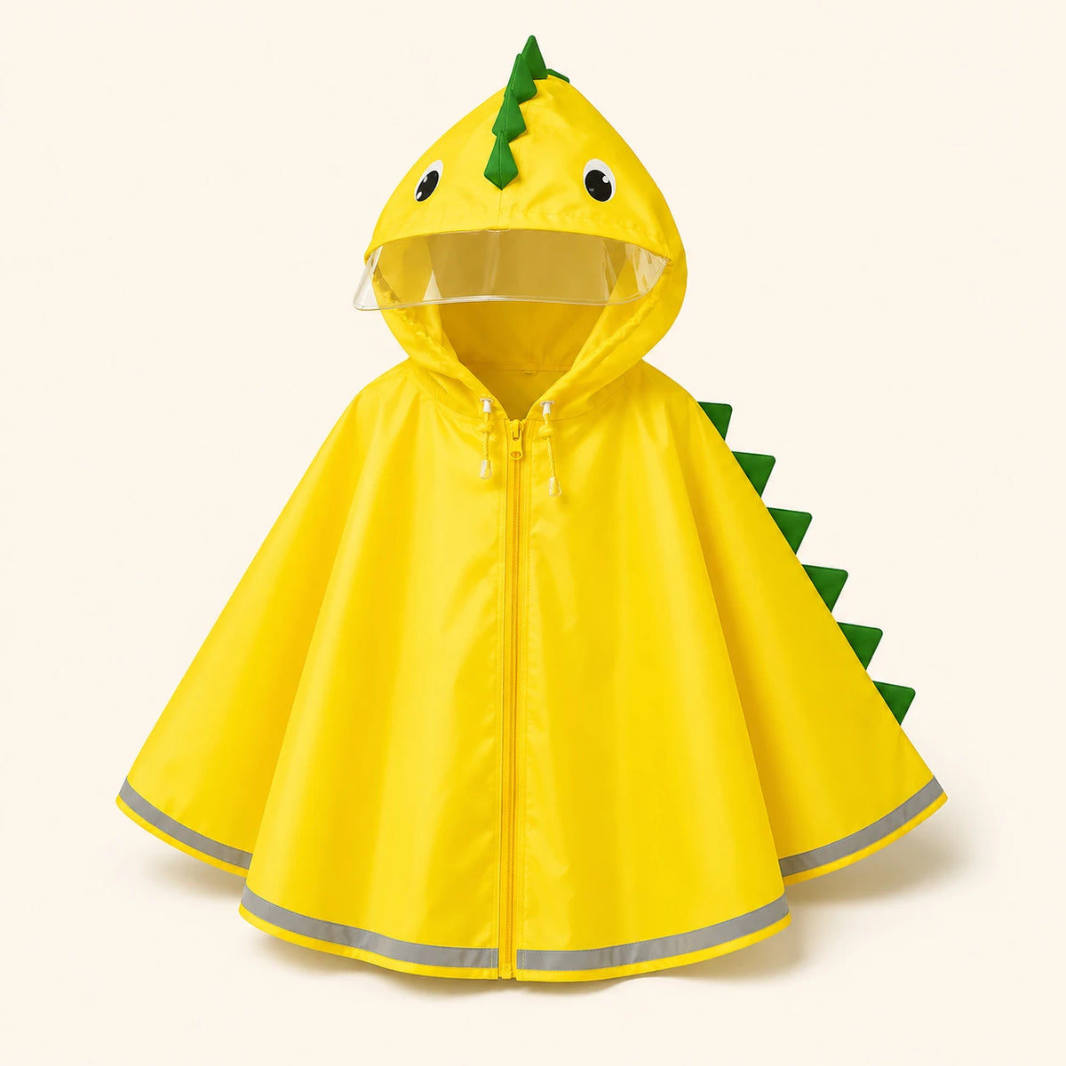 Poncho de pluie enfant a visiere dino jaune - packshot produit seul fond pastel