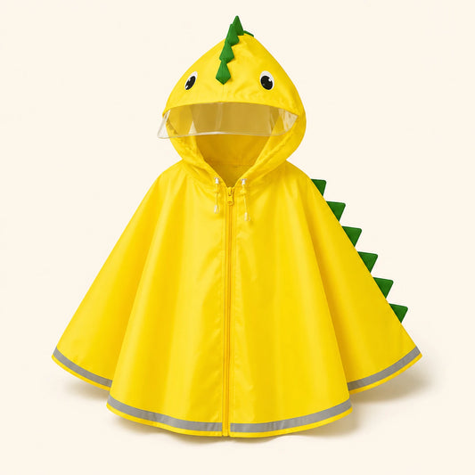 Poncho de pluie enfant a visiere dino jaune - packshot produit seul fond pastel