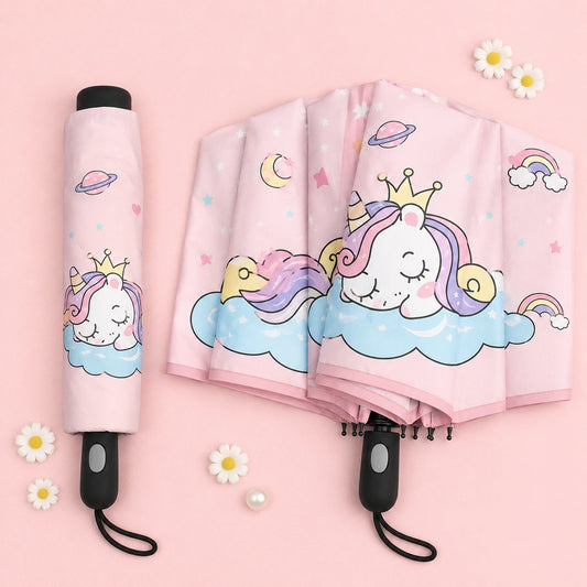 Parapluie licorne endormie replie, flatlay