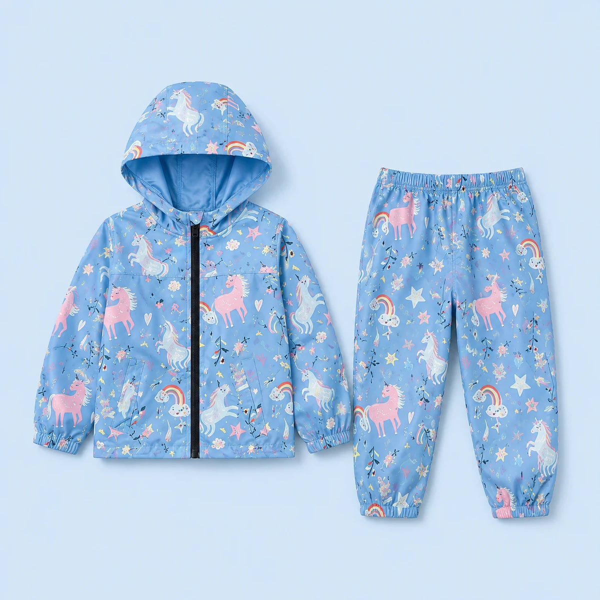 Ensemble veste et pantalon imperméable garçon bleu licorne