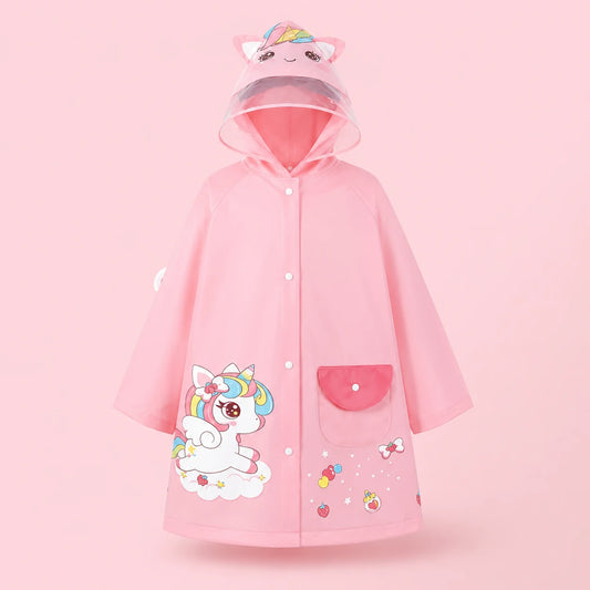 Imperméable de pluie fille rose licorne à visière