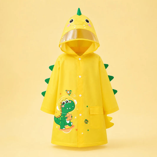 Imperméable de pluie enfant jaune dinosaure à visière