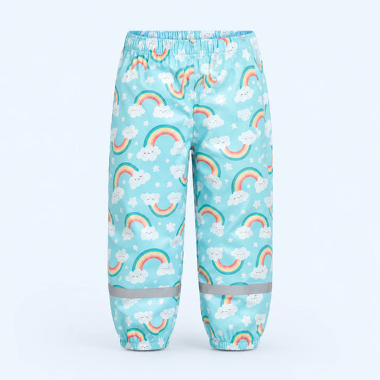 Pantalon de pluie enfant arc-en-ciel bleu - packshot produit seul